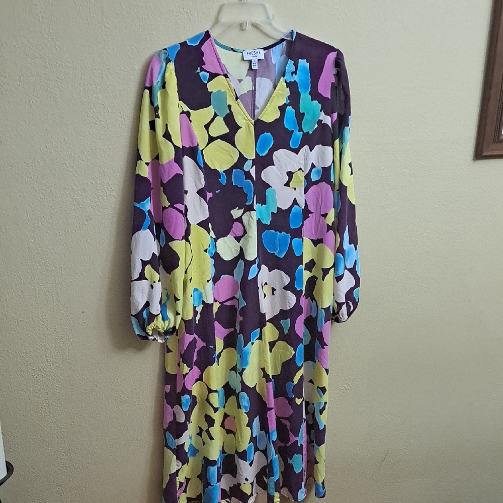FRESHA London Size S OVERSIZED purple With Flowers Ankle Length Dress